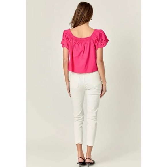 New Hyacinth House Tuckernuck Pink Eyelet Puff Sleeve Blouse Top XL Cottagecore - Picture 3 of 6
